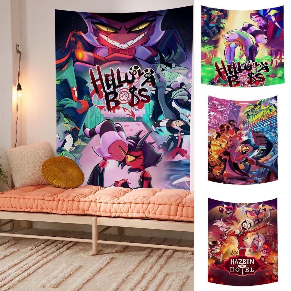 Anime Hhelluva Boss Tapestry Microfiber Wall Hanging For Bedroom Living Room Decor Outdoor Festival Garden Bar Background