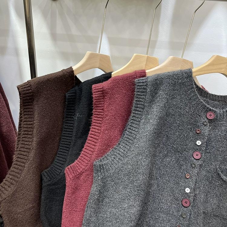 Dimanaf 2025 Autumn Vest Women Sleeveless Sweaters Knitting Buttons Red Casual Style Loose Sweater