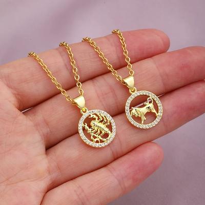 Náhrdelník s príveskom v zlatej farbe 12 súhvezdí Medená mikro inlay Zirkón Znamenie obojky pre ženy Módne párty šperky