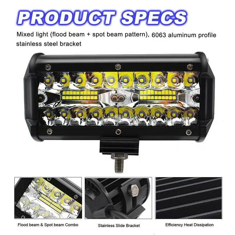 2/1Pcs 7'' LED Work Light Bar 400W/120W Spot Flood Beams Combo for Car Tractor Boat OffRoad Truck SUV ATV Car Repairing Lights