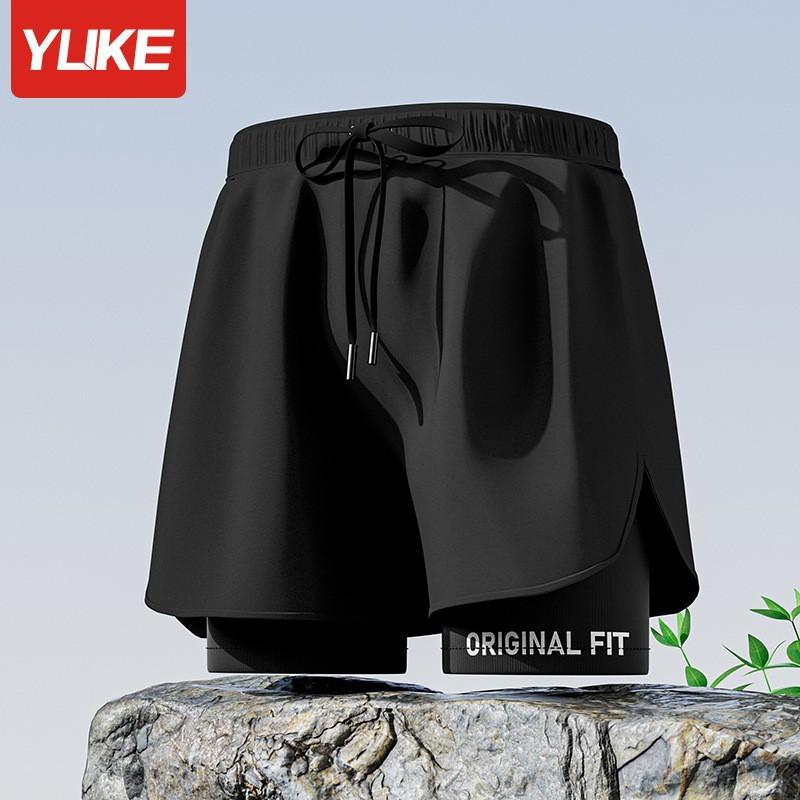 Mens Double-Layered Board Shorts Swim Trunks Beach Swimming Surfing Quick-Dry Anti-Chafe Athletic Swimwear
