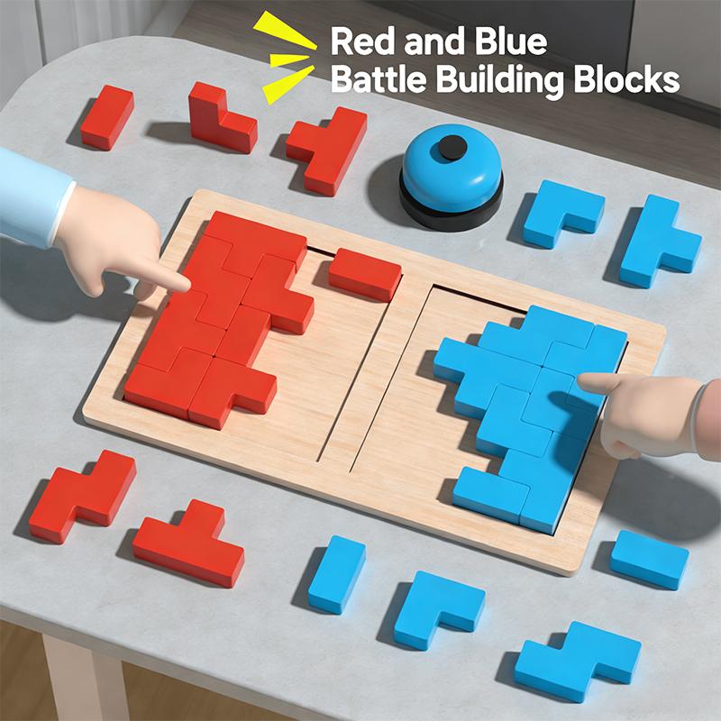 3D Tetris Puzzle Blocks 2 Player Battle Game Brain Teaser Wooden Toy for Kids Adults Family Party Competition Thinking Training