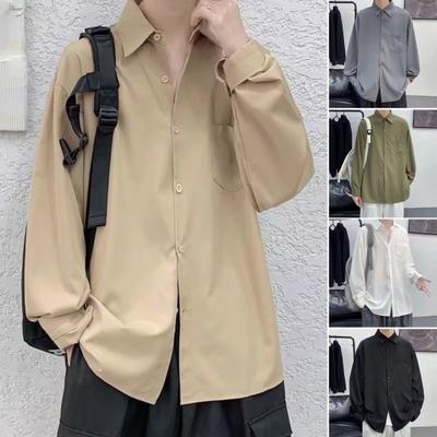 Männer Frühling Herbst Hemd Umlegekragen Loose Fit Retro Japanischen Stil Einreihig Lange Ärmel
