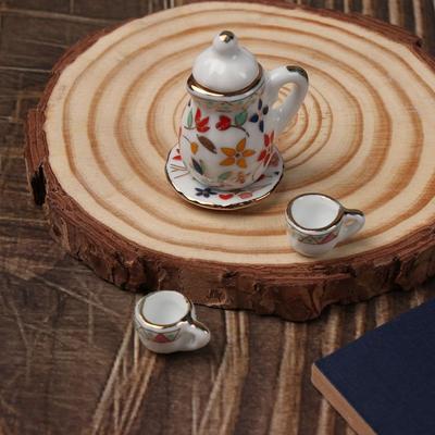 15Pcs/set 1:12 Mini Ceramic Tea Set Dollhouse Decor Play House Kitchen Miniature Flower Porcelain Dishes Doll House Accessories