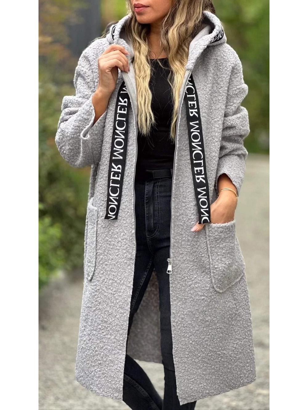 

2024 Европейская и американская осенне-зимняя повседневная куртка с капюшоном из овечьей шерсти 2XL светло-серый