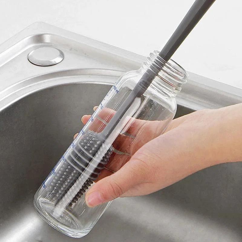 Silicone Long-Handled Bottle & Glass Brush – Kitchen Cleaning Tool for Baby Bottles, Drink Bottles & Glasses
