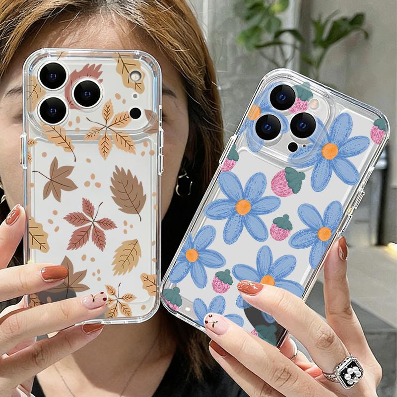 Pink Flower Pattern Clear Phone Case For iPhone 17e 17 16 15 14 13 Pro Max 17 16 Pro 16e 12 11 Transparent Shockproof Soft Cover