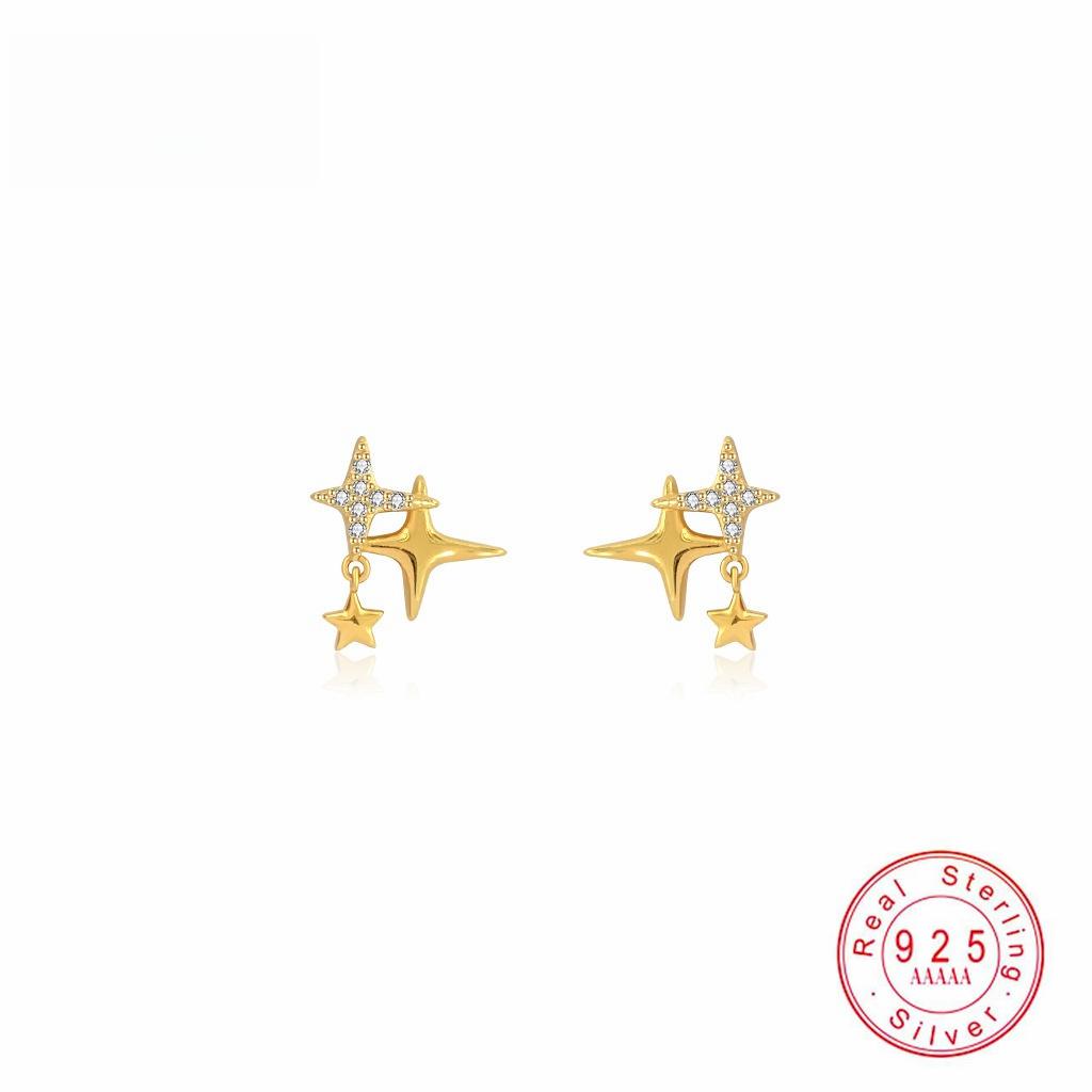 925 Sterling Silver Irregular Fashion Stars Small Stud Earrings Shiny Daily Wear Fine Jewelry For Women