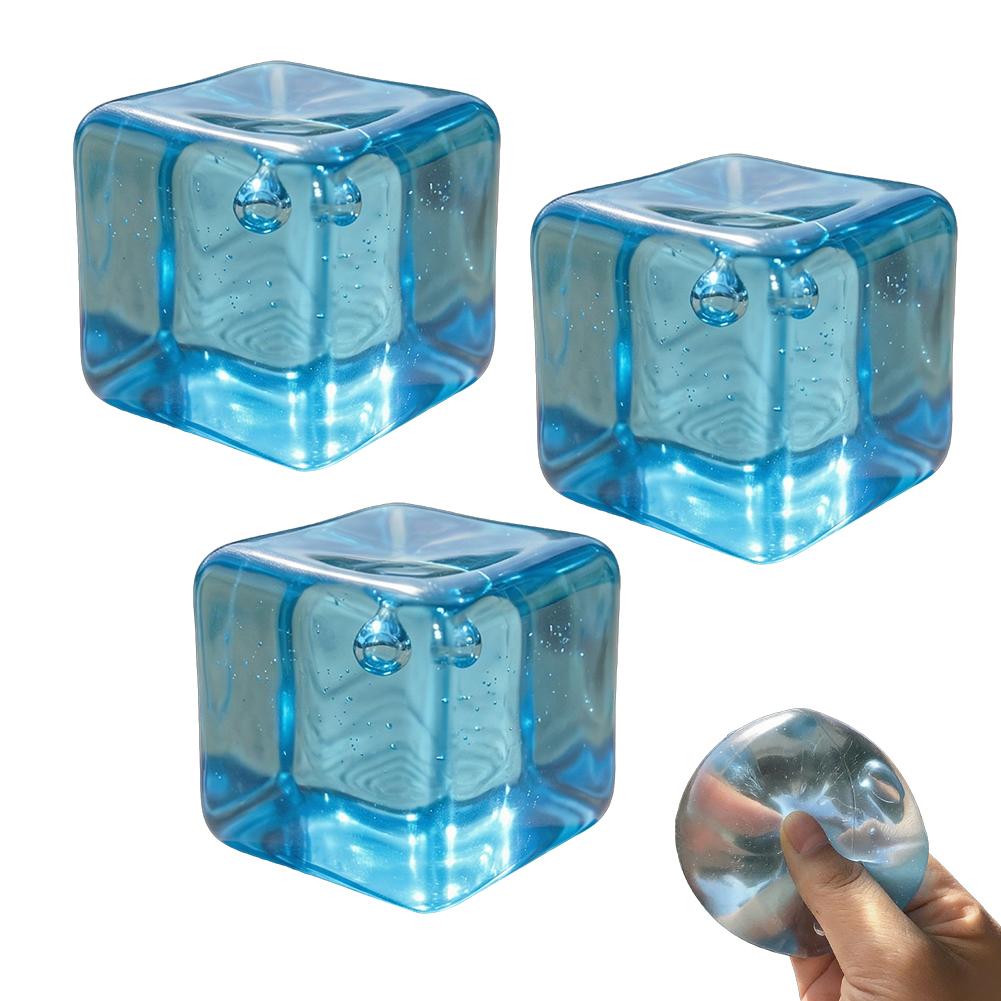 Realistic Clear Blue Ice Cube Stress Relief Toy Squeeze Fidget Toy For Anxiety Soft Sensory Toy For Adults Gift