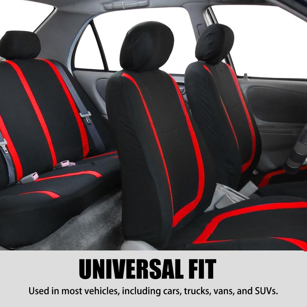 Car Seat Covers Full Set, Breathable Premium Cloth Automotive Seat Cover, Red