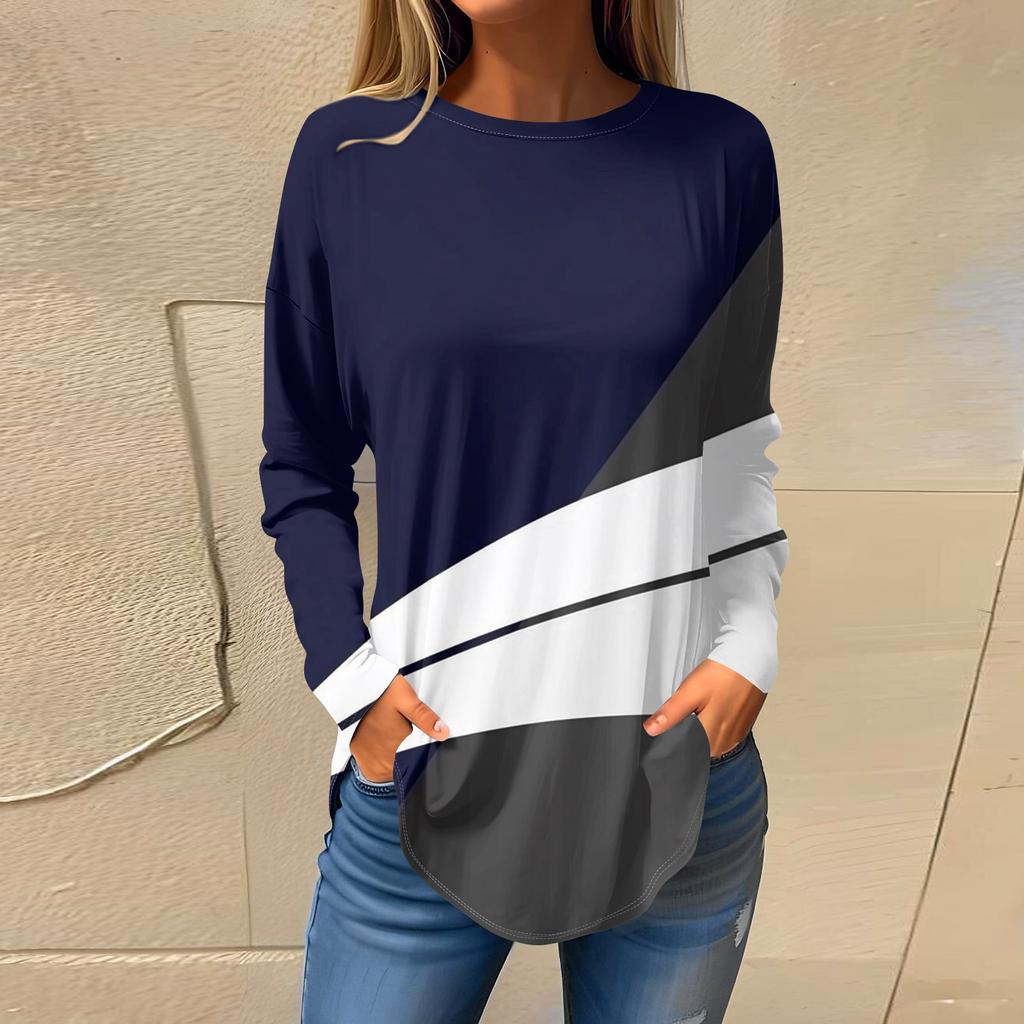 Women's Fashion Pullover Round Neck Long Sleeve Printed Top