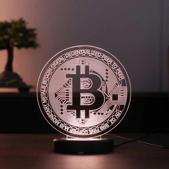 

Биткойн светодиодная настольная лампа с белым основанием