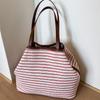 2025 New Korean Niche Large-capacity Striped Tote Bag High-value Lazy Fashion Casual Commuter Canvas Bag