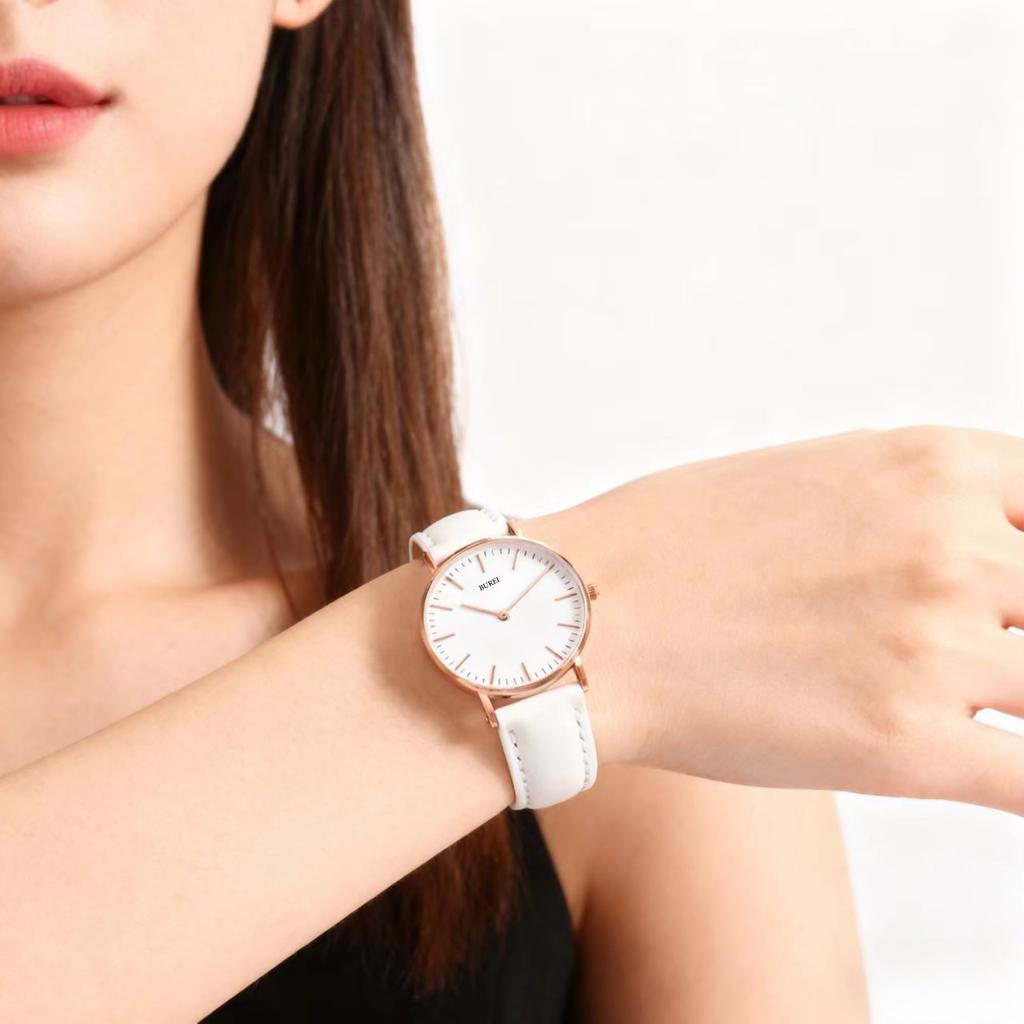 BUREI Women's Watch Analog Quartz Waterproof Mesh Band Stylish Brand Casual Popular Commute School Thin Lightweight Ladies Watch (White, White,