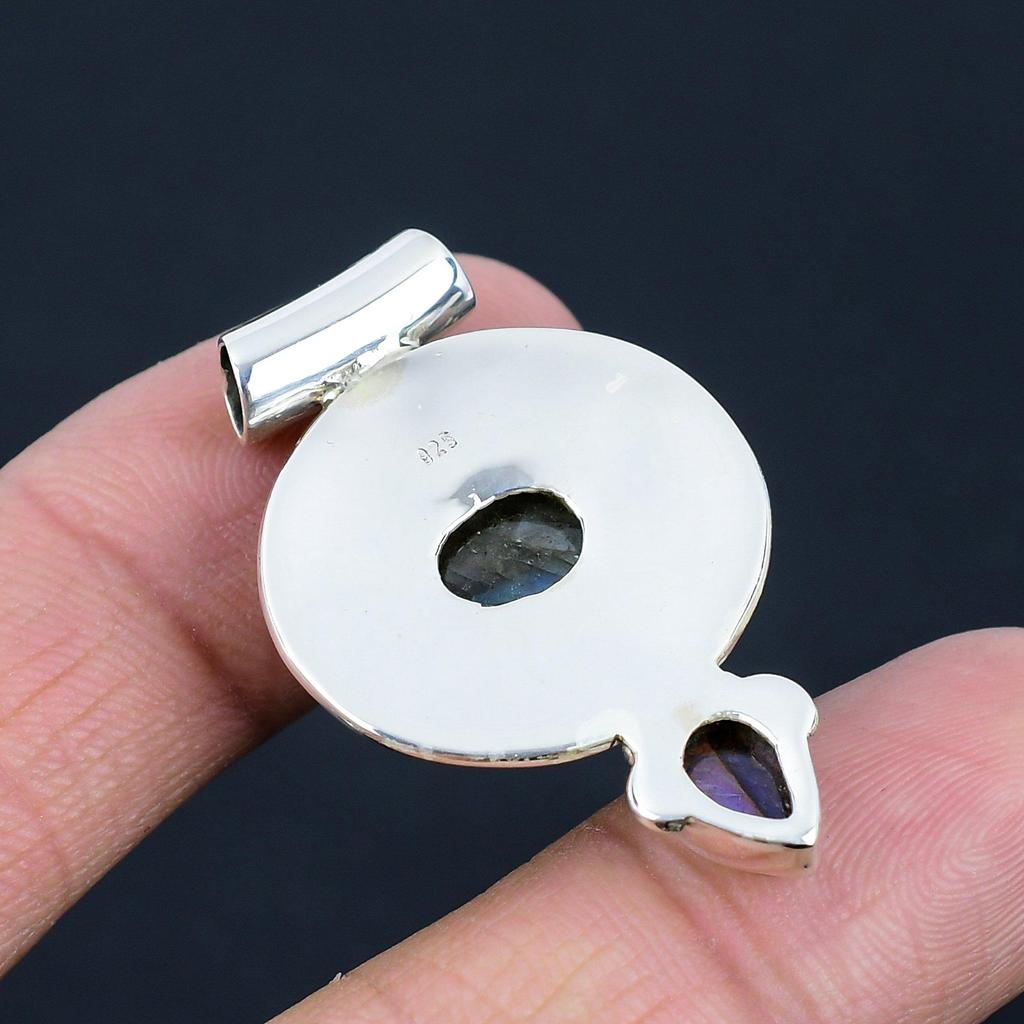 Pendentif Pierre Gemme Labradorite Naturelle, Argent Sterling 925, Pendentif Goutte d'Eau Oxydé Fait Main, Cadeau de Saint-Valentin Pour les Êtres Chers