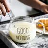 350ml Heat-Resistant Glass With Glass Lid Letter Printed Transparent Creative Juice Milk Coffee Mug Breakfast Cup Microwave Mug