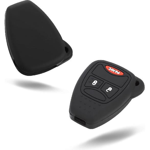 TOMALL 2Pcs Silicone Key Fob Cover 3 Buttons Compatible with Jeep Chrysler Dodge 2007-2018 Wrangler Flip Key Jacket Protector Holder Remote Rubber