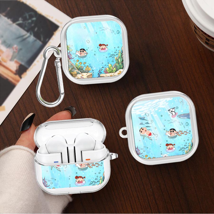 Crayon Cute Shinchan Case For Samsung Galaxy Buds 3Pro 4Pro 2 Live 2Pro 3 FE 4 Pro Clear Earphone Cases Cover With Hook