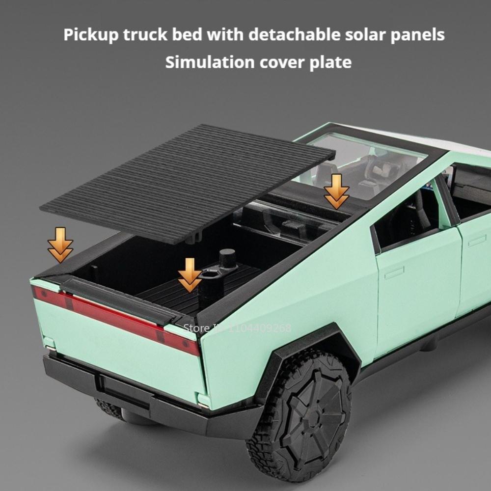 Scale 1:32 Pickup Model Cartoon Bear Car Toy Sound Light Pull Back Doors Opened Miniature RV Models Home Decor Decoration