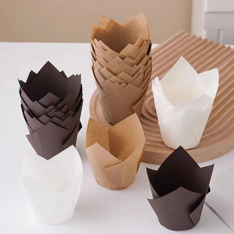 Pack of 50 Convenient Liners Food Grade Wrapper Greaseproof Cupcake Wrapper Natural Paper Liners