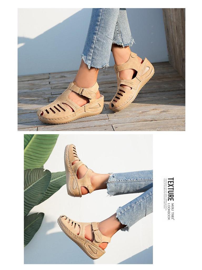 2021 Sommer Damen Klett-Keilsandalen - Große Größe, Europäischer & Amerikanischer Stil, Tägliche Freizeit, Mittelabsatz Baotou-Design