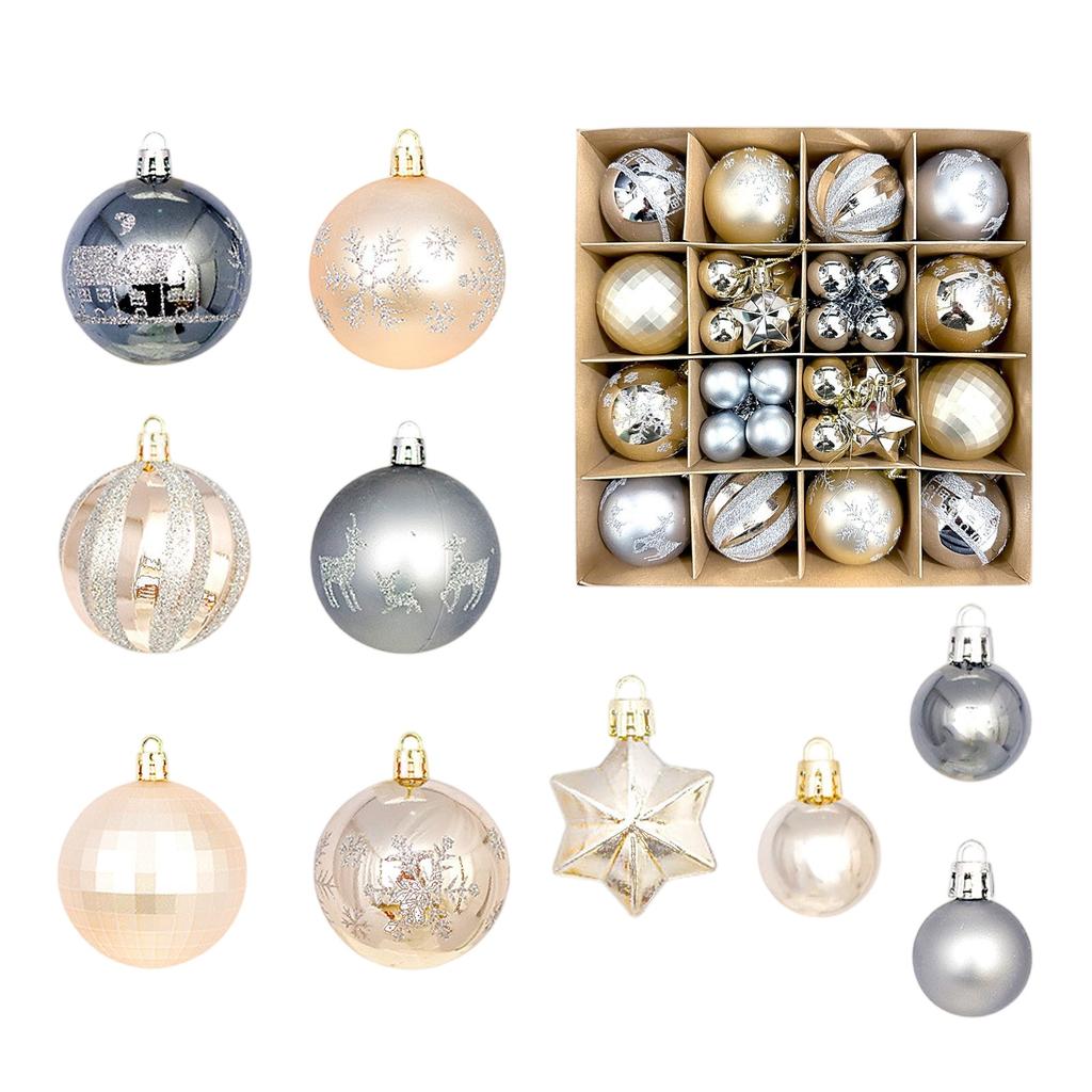 44pcs Christmas Tree Ornament Plastic Ball Decorations For DIY Crafts And Painted Designed Boxes Pendant