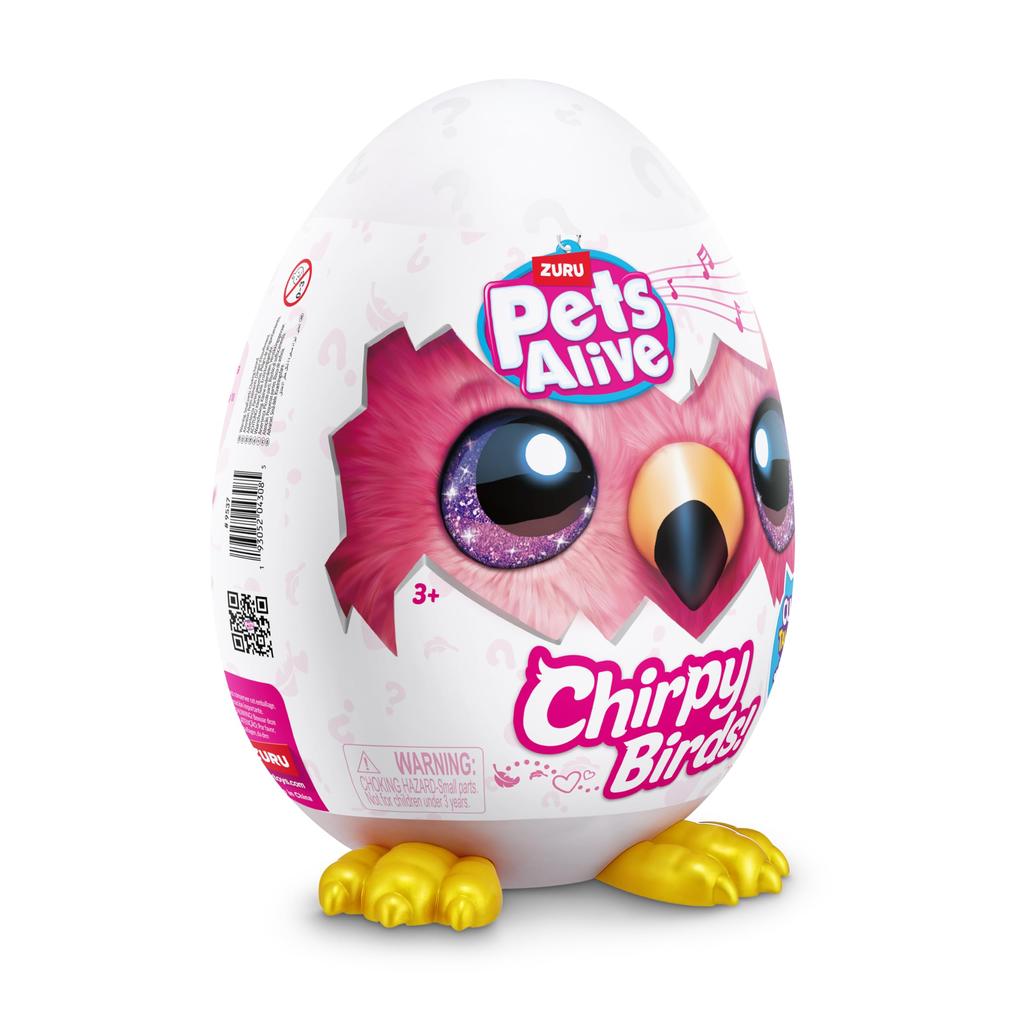 ZURU Pets Alive Chirpy Bird (Flamingo) Talking Electronic Pet Giant Surprise Egg Stickers Comb Fluffy Clay Bird Animal Plush Toy for Girls