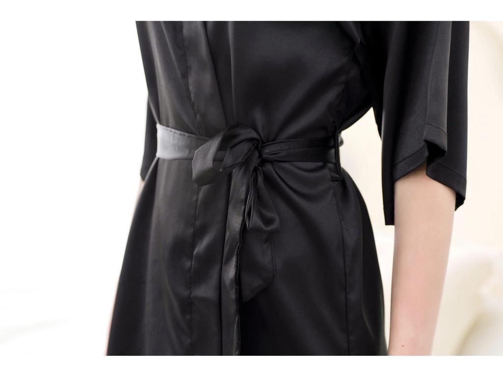 Women's Long Silk-Like Bathrobe - Solid Color Kimono Cardigan for Brides or Lounging