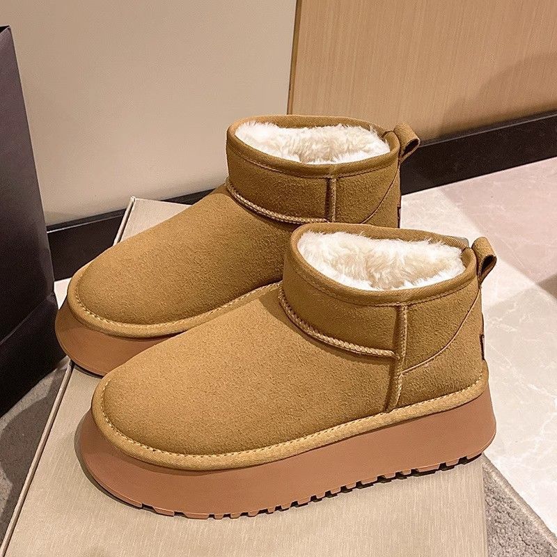 Muffin Sole Thick-soled Snow Boots Women's 2025 Winter Non-slip Short Tube Heightening Cotton Shoes Warm and Velvet Lightweight Bread Shoes