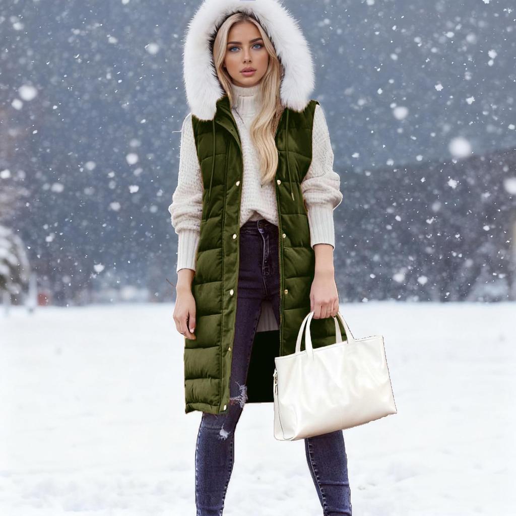 מעיל פוך ארוך לנשים עם קפוצ'ון