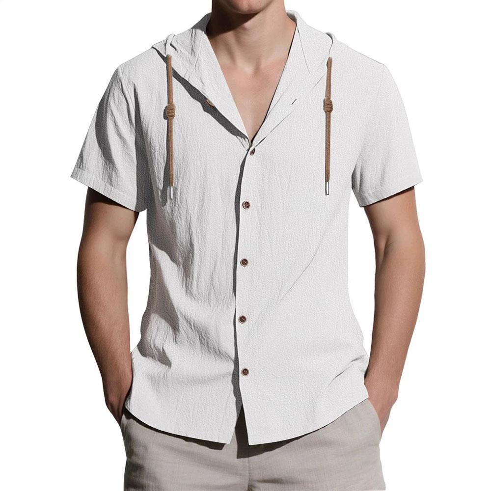 Summer New Men's Shirt Cotton Linen Hooded Tops Hot Sale Fashion Breathable Lightweight Simple Style Male Single Breasted Tees