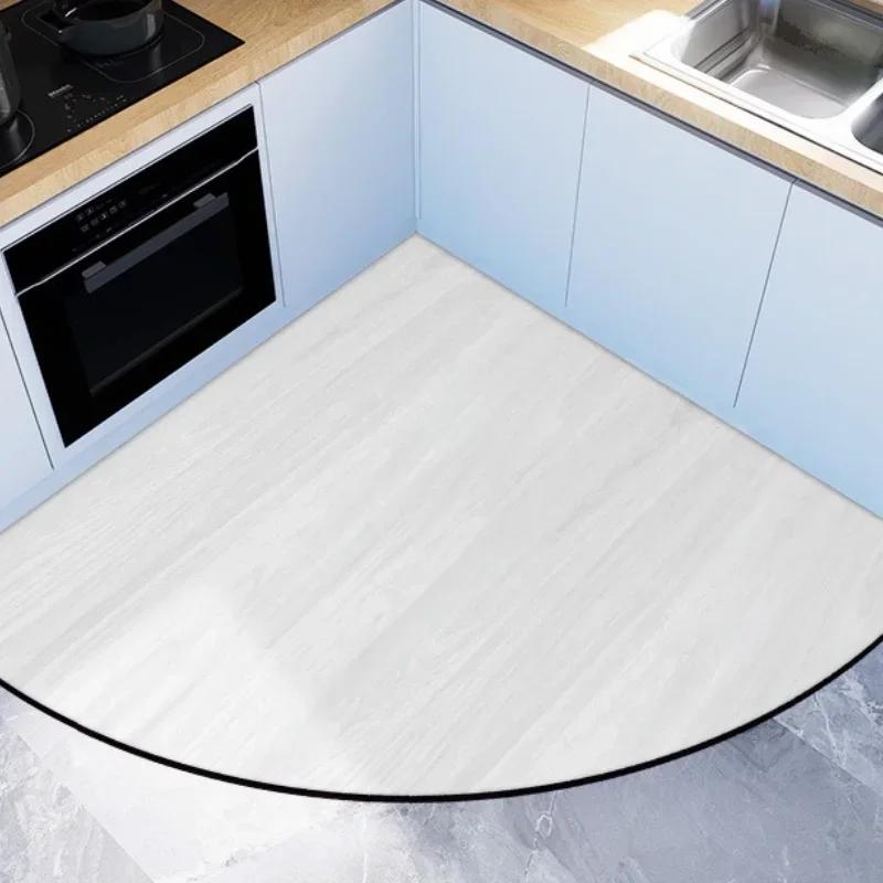 

Imitation Wood Grain Kitchen Carpet Fan-shaped Non-slip Rug Brown Dirt-resistant PVC Floor Mat Art Water-absorbing Foot Mats 70x70cm