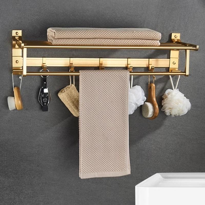 Aluminum Wall Mounted Gold Bath Towel Rack Active Bathroom Towel Holder Foldable Towel Shelf Bathroom Accessories