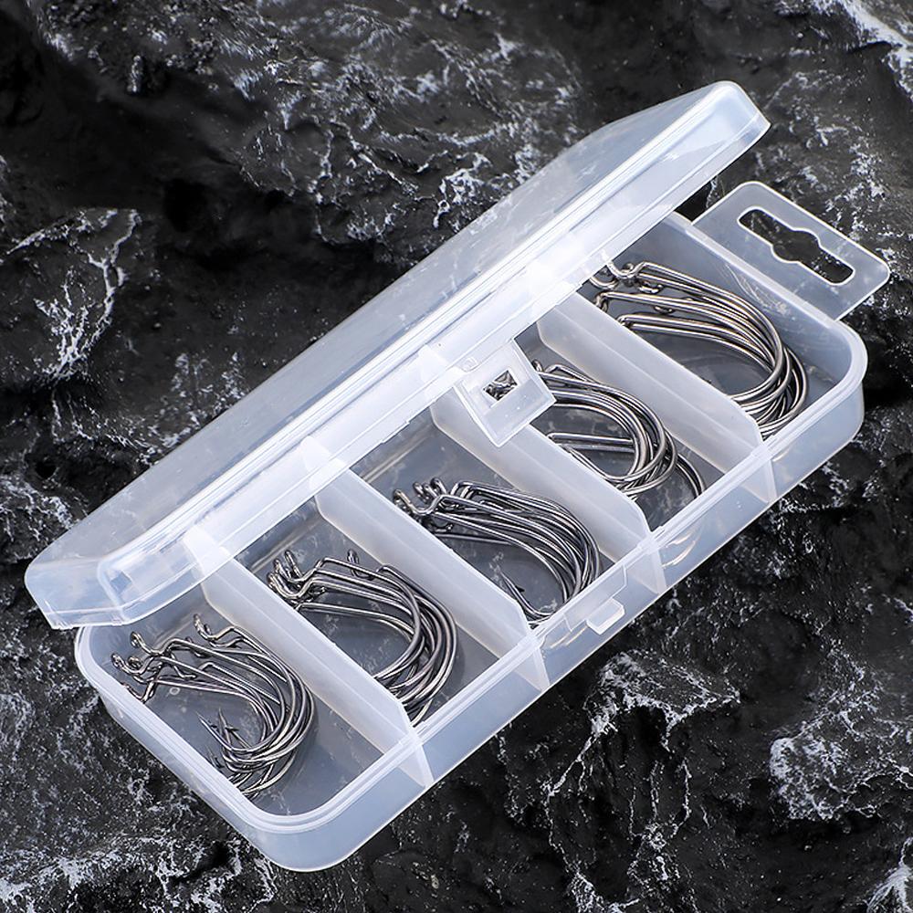 50pcs Super Strong Wide Gap Worm Hooks 2#-3/0# for Soft Plastic Baits Saltwater Freshwater Fishing