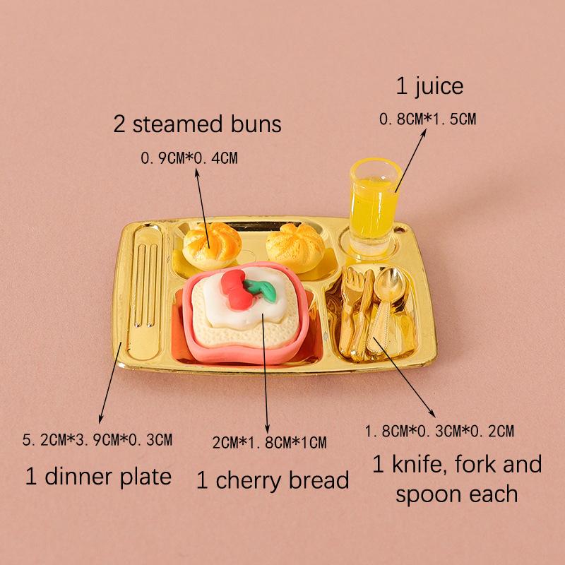 1/12 Dollhouse Mini Bread Hamburger Juice Set Dollhouse Simulation Breakfast Food Decor Dolls House Kitchen Pretend Play Toys