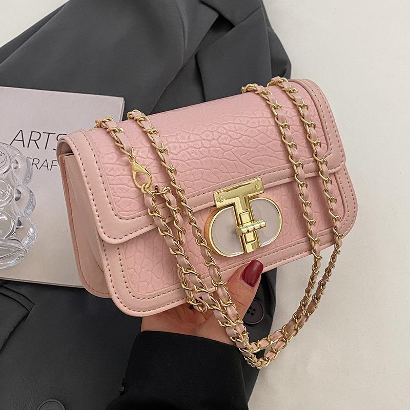 

Premium bag women s new niche design summer versatile chain shoulder messenger bag texture small square bag рожевий