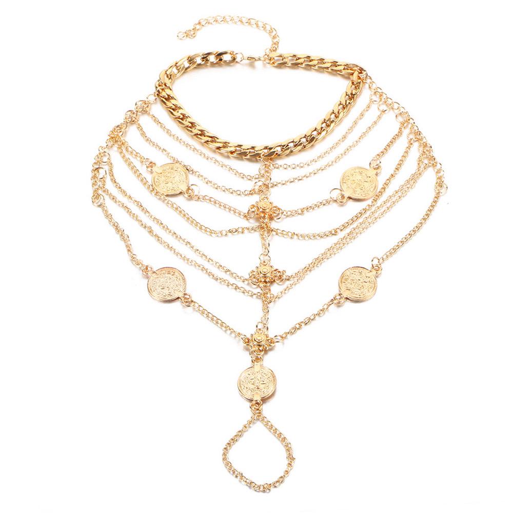 Vintage Mehrschichtiges Kettensandale Für Damen Sommer Strand Retro Metall Schwere Knöchelarmbänder Weiblicher Schmuck Geschenk