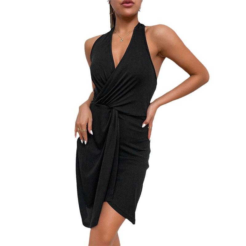 Summer women's irregular hip skirt backless solid color dress