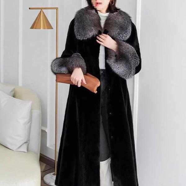 

Women s Velvet Mink Coat with Fox Fur Collar - Warm & Casual XL