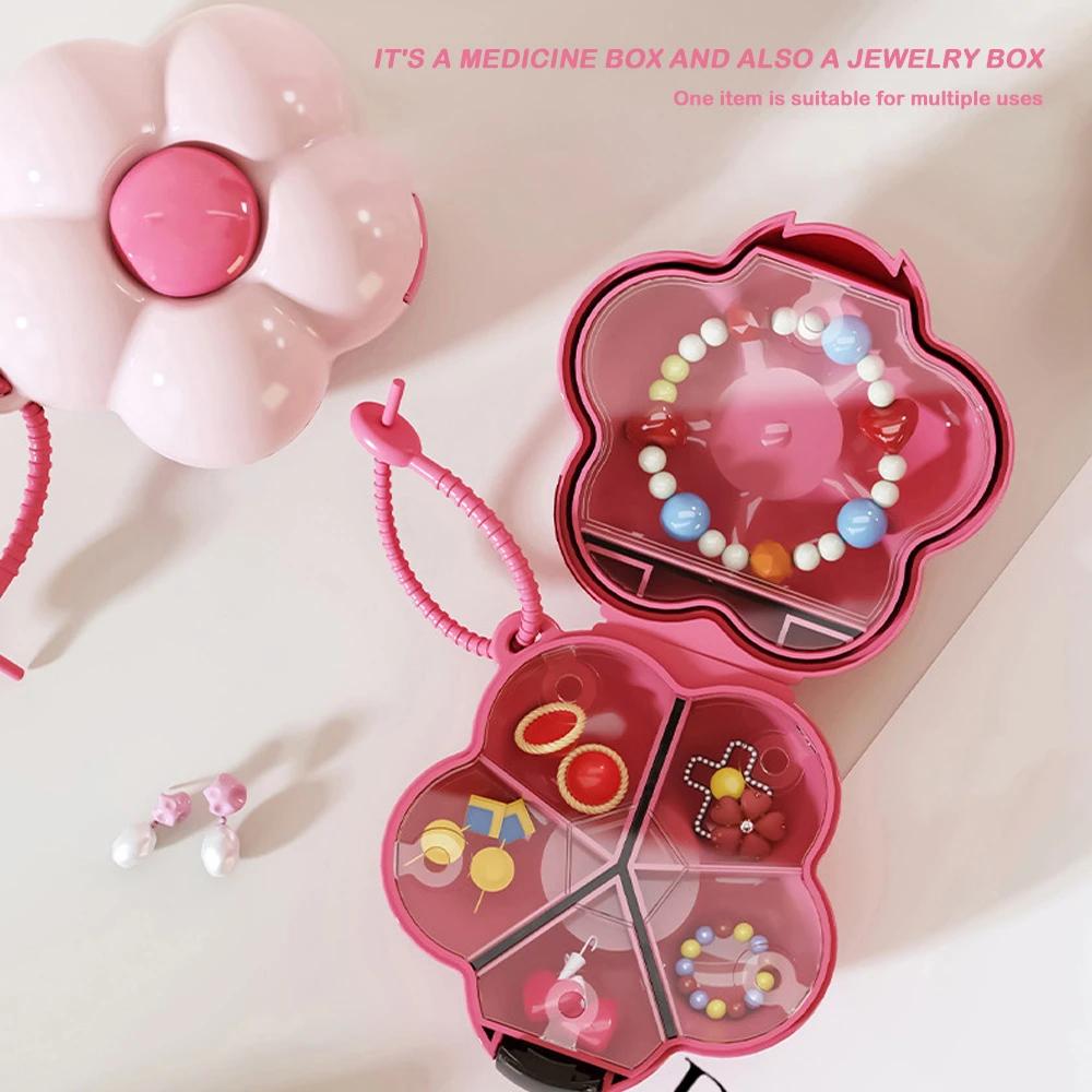 Kreative Blumen Pillendose Tragbare Aufbewahrungsbox Anhänger Wasserdicht mit Trennwänden Schmucketui Kunststoff Dopamin Organizer Box