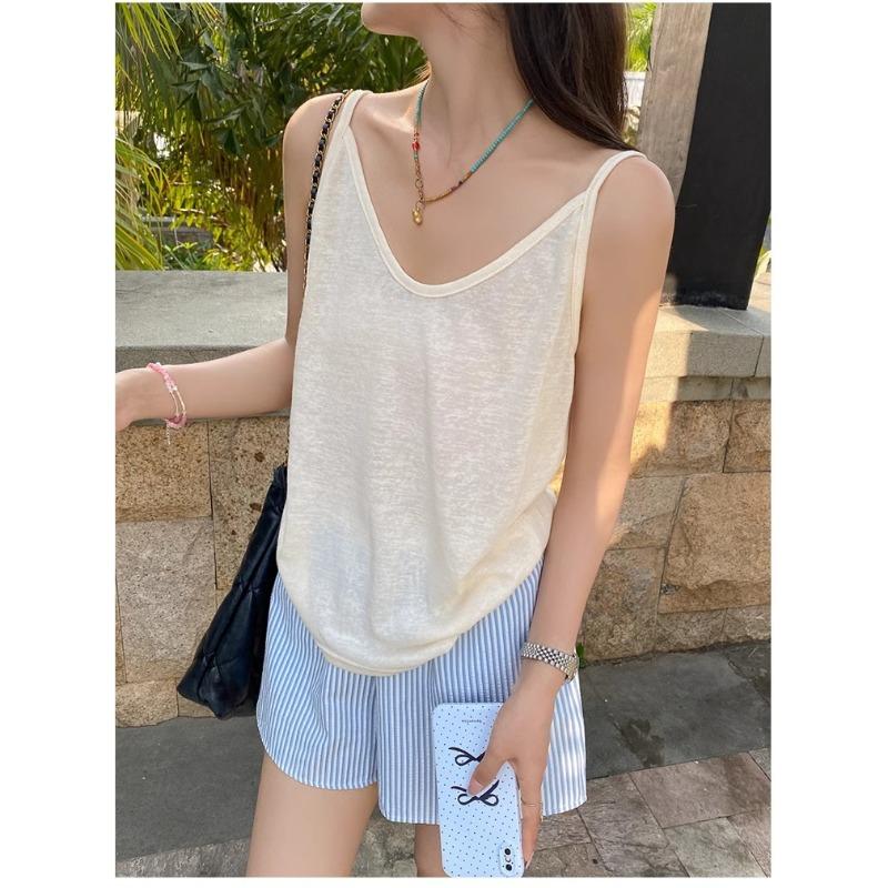 Women V-neck Spaghetti Strap Camisole Casual Solid Color Bamboo Cotton Lightweight Tank Top
