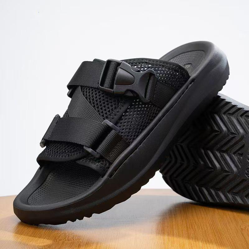 Fashion 2025 Summer New Mesh Slippers for Men Fashion Casual Soft-soled Beach Shoes Male Solid Color Outwear Flip Flops Man