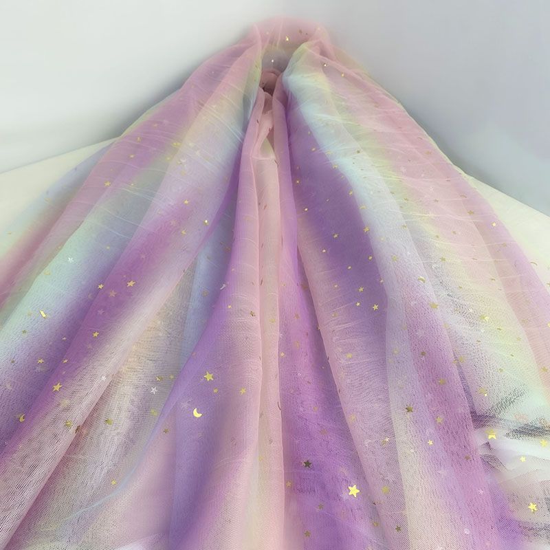 Gradient Rainbow Tulle Fabric Star Sequin By The Meter for Dress Hanfu Wedding Package DIY Sewing Cloth Soft Thin Draping Blue