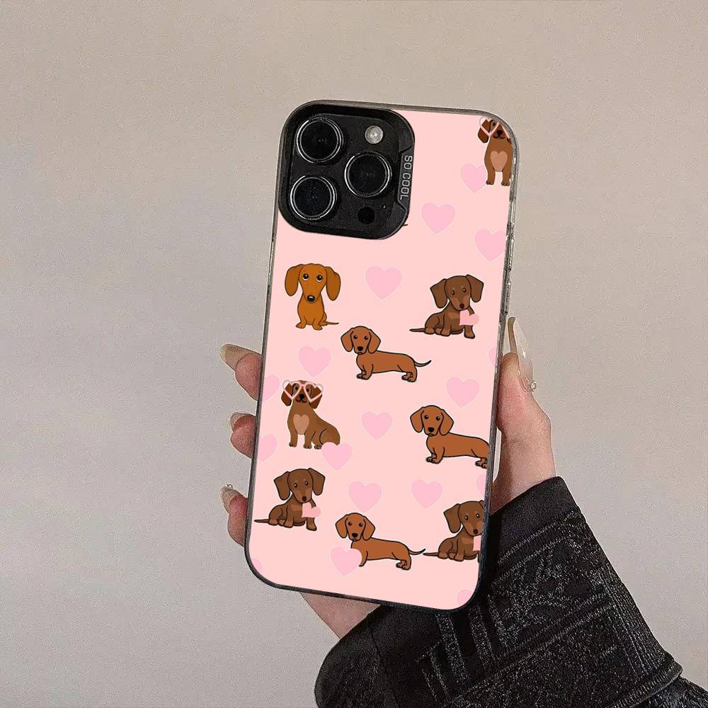 Dackel Hunde Handyhülle Für IPhone 17 16 15 14 13 12 11 XS XR X Pro Max Plus Farbige Silberbeschichtete Hülle
