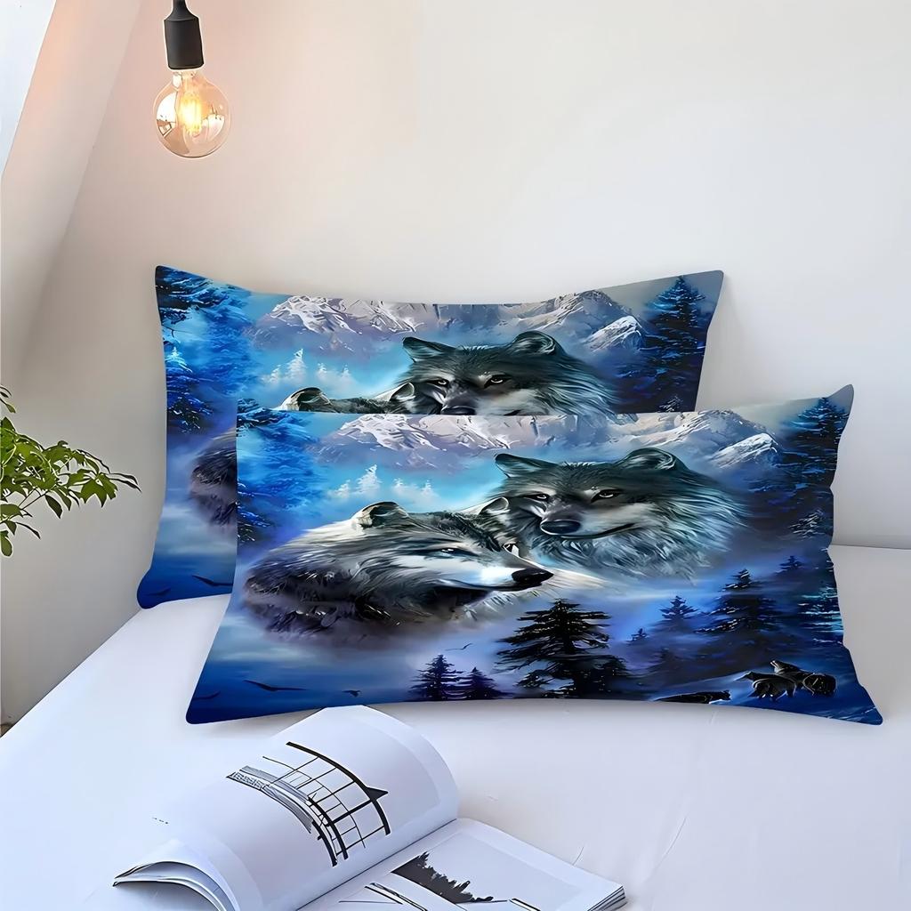 Snow Mountain Wolf Pattern 3D Printed Duvet Cover Set Wildlife Style Bedding Set Soft Comfortable Luxury Quilt Cover Pillowcases
