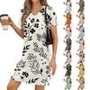 Women's Casual V-neck Short Sleeve Split Hem Floral Print Dress