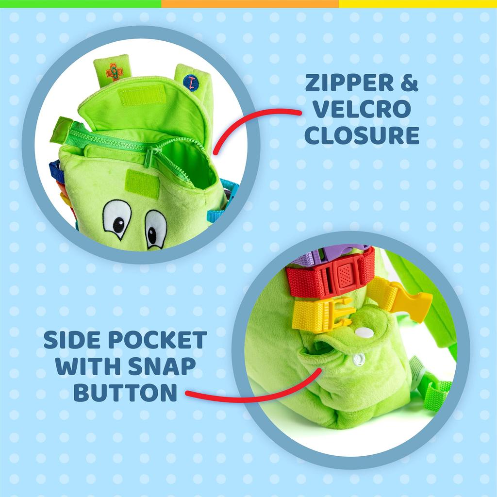 BUCKLE TOY Buddy Backpack - Toddler Early Learning Basic Life Skills Children's Plush Travel Activity by Buckle Toys