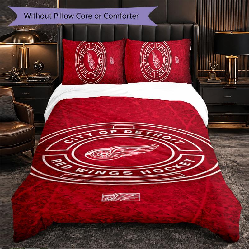 Detroit Red Wings Pattern Microfiber 3Pcs Bedding Set Decor Duvet Cover Set For Bedroom Home Use