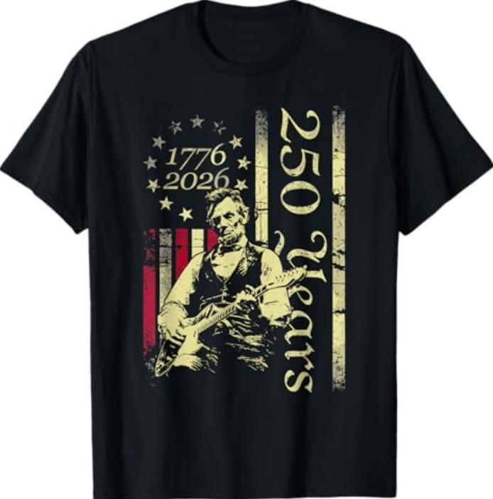 Vintage Abraham Lincoln Abe Lincoln Playing Guitar 250 Years T-Shirt 2 S разноцветный