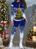 Women's Christmas Print 2-Piece Outfit: Long Sleeve Crew Neck Top & Pants, Holiday Limited Casual Party Gift Suit